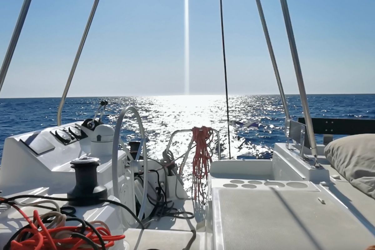Cockpit of Sunny, a Bali Catspace catamaran at Municipal Unit of Lefkada, Greece